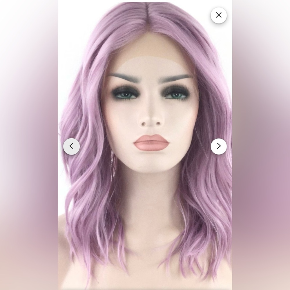 Lace front center part synthetic fiber wavy lavender wig - Picture 2 of 5
